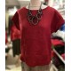 Teeshirt 100% lin -röd- på bilden stylad med långskjortan LC 18-10 i mörkrandigt o byxor LC 211-01 i linfärg