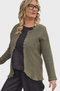 Kofta Sara lång ribbstickad 70 lin/30 ecobomull 