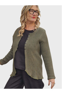 Kofta Sara lång ribbstickad 70 lin/30 ecobomull 