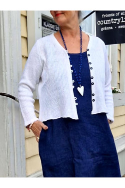 Kofta Sofie V-ringad ribbstickad 70 lin/30 ecobomull