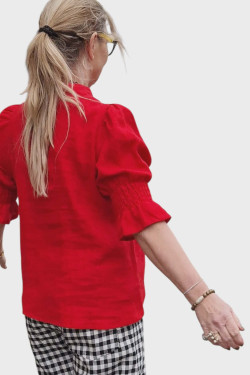 Blus Millie med halvlång smockad ärm 100% lin