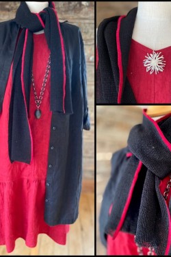 Långskjorta 100% lin -svart-    STYLE: klänningen LC 18-02 -röd-, magnetbrosch, linsjal