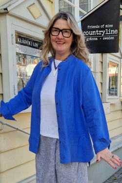 Skjorta 100% lin med ståkrage -lavendelblå-