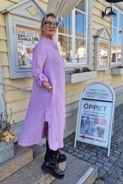 Skjortklänning lång 100% lin - lavendelrosa-