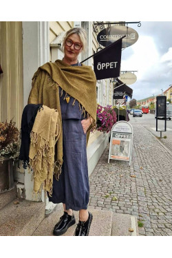 S J A L   med fransar. 50% lin / 50% ull -välj färg-