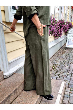 Culotte Pants LONG 100% Linen - Moss Green