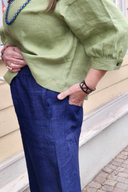 Byxa Culotte KORT 100% lin, jeansblå Byxa Culotte KORT 100% lin, jeansblå