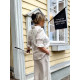 Blus Millie med halvlång smockad ärm 100% lin -natur med vita prickar- Blus Millie med halvlång smockad ärm 100% lin -natur med vita prickar-