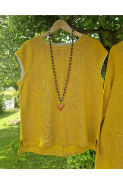 Jumper Tess KORT ÄRM 70 lin/30 ecobomull -bränd saffran/naturkant-