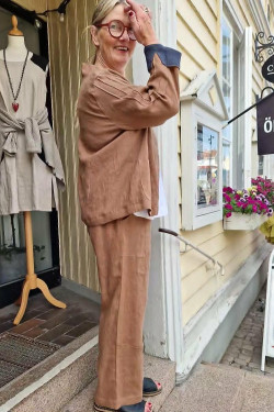 Linnejacka utan knappar 100% lin  toffee/grafitgrått