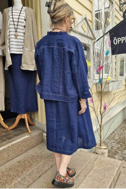 Linnejackan Flora 100% lin  -jeansblå-