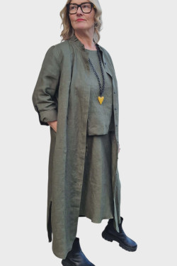 Skjortklänning  Peggie 100% lin -mossgrön-