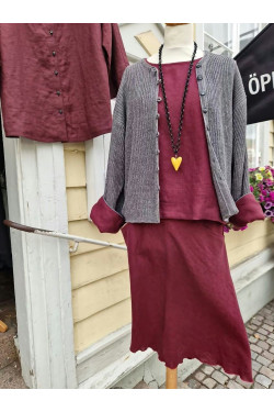 K O F T A  Hedvig med lång, uppvikbar ärm -gråmelerad/vinröd-