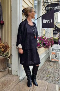 Linnejacka utan knappar 100% lin  svart/natur