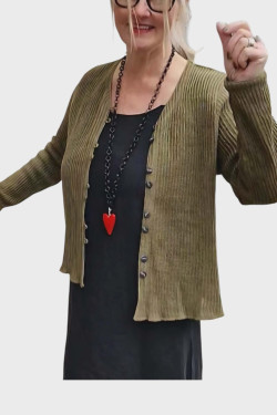 Kofta Sofie V-ringad ribbstickad 70 lin/30 ecobomull