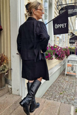 Linnejacka utan knappar 100% lin  svart/natur