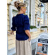 Blus Millie med halvlång smockad ärm 100% lin -jeansblått-