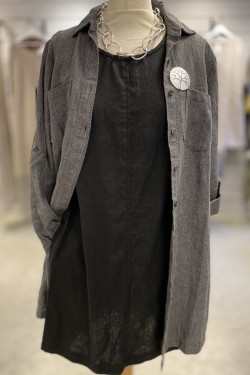 Tunikaklänning med stråveck 100% lin svart