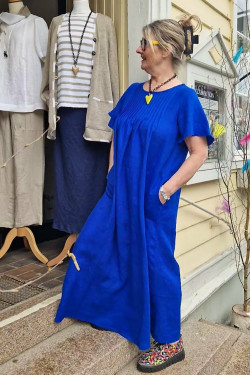 Klänning Jackie 100% lin -kornblå-