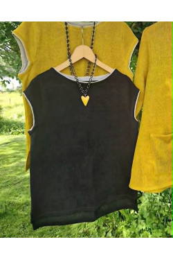 Jumper Tess KORT ÄRM 70 lin/30 ecobomull -svart/naturkant-