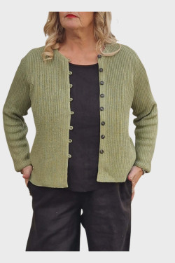 Kofta Rak  ribbstickad 70 lin/30 ecobomull