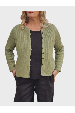 Kofta Rak  ribbstickad 70 lin/30 ecobomull