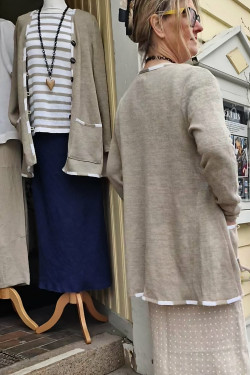 Kofta Lottie lång  70 lin/ 30 ecobomull -natur-