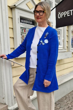 Kofta Lottie lång  70 lin/ 30 ecobomull -klarblå-