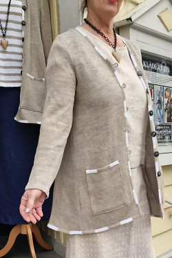 Kofta Lottie lång  70 lin/ 30 ecobomull -natur-