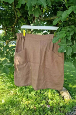 Kjol -Kort-100% lin -toffee (kanel)-