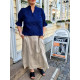 Blus Millie med halvlång smockad ärm 100% lin -jeansblått-